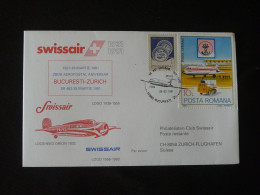 Lettre Vol Special Flight Cover Bucharest Zurich Swissair Roumanie 1991 - Covers & Documents