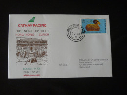 Lettre Premier Vol First Flight Cover Hong Kong Zurich Boeing 747 Swissair 1991 - Briefe U. Dokumente