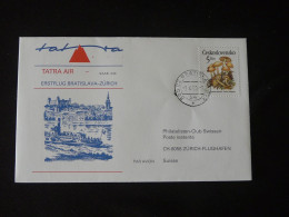 Lettre Premier Vol First Flight Cover Bratislava Zurich Saab 340 Tatra Air 1991 - Covers & Documents