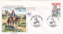 FDC--1995--Santons De Provence--  Le  Meunier  (âne , Moulin à Vent )   .......cachet    MARSEILLE - 13 - 1990-1999