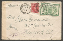 1943 Special Delivery Cover 14c War/E10 CDS Ottawa Ontario To USA - Postgeschiedenis