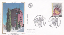 FDC Soie --1995--  Cathédrale De La Résurrection  EVRY        .......cachet  EVRY  - 91 - 1990-1999