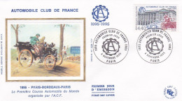 FDC Soie --1995--  Automobile Club De France  ( Voiture  Course Paris-Bordeaux )       .......cachet  PARIS  - 75 - 1990-1999