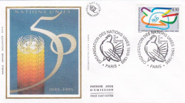 FDC Soie --1995--  Nations Unies  ( Colombe )       .......cachet  PARIS  - 75 - 1990-1999