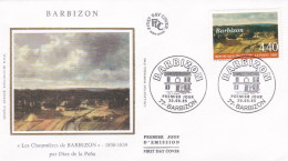 FDC Soie --1995--BARBIZON...tableau "Les Chaumières De Barbizon" Par Diaz De La Pena   .......cachet BARBIZON  - 77 - 1990-1999