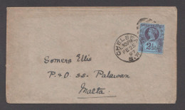 1897 (Feb 25) Envelope To MALTA With 1887 Jubilee 2 1/2d Purple On Blue Tied By Chelsea Duplex - Storia Postale