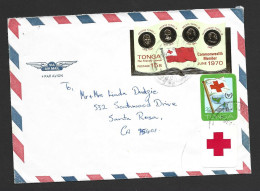 Tonga 1981 32s Red Cross & 1970 15s Commonwealth Self Adhesives On Correct Rate Commercial Cover To USA - Tonga (1970-...)