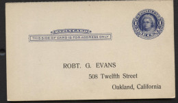 UY5r Reply Card Preprinted Oakland CA 1912 Cat. $6.00 - 1901-20