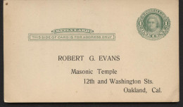 UY6r Return Postal Card Preprinted Oakland CA1911 Cat. $11.50 - 1901-20