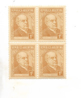 ARGENTINA YEAR 1935 PRESIDENT SARMIENTO 1 C BROWN NATIONAL PAPER BLOCK OF FOUR - Ungebraucht