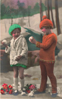 ENFANTS - Bonne Année - Deux Enfants En Hiver Avec Des Boules De Neige - Carte Postale Ancienne - Andere & Zonder Classificatie