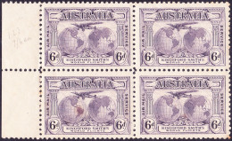 AUSTRALIA 1931 KGV 6d Violet, Kingsford Smith Flights-Airmail Mail Service, Block Of 4 SG123 MNH With Side Gutter - Ongebruikt