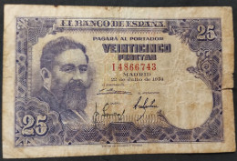 España – Billete Banknote De 25 Pesetas – 1954 - 25 Pesetas