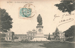 FRANCE - Reims - Vue Sur La Gare Et La Statue Colbert - Carte Postale Ancienne - Reims