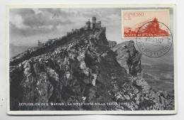 SAN MARINO 5L CARTE MAXIMUM CARTOLINA 29.5.1947 CITTA VISTA - Lettres & Documents