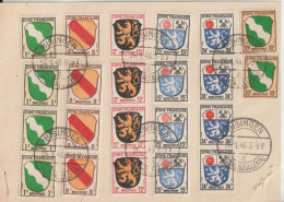 1946 - ZONE FRANCAISE - ARMOIRIES Dont YVERT N°5 X 2 ! (COTE = 40 EUR) Sur CARTE VIERGE OBLITEREE BISINGEN HOHENZOLLERN - Emisiones Generales