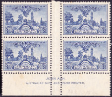 AUSTRALIA 1936 KGV 3d Blue, Centenary Of South Australia, Of 4 SG162 MNH With Bottom & Centre Gutters - Nuevos