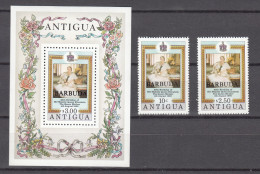 Antigua1980,2V + Block,ovpt BARBUDA,Queen Mother,MNH/Postfris(L4418). - Familles Royales