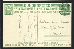 SUISSE Ca.1922: CP Ill. Entier De 10c De La Fête Nationale Suisse, Obl. CAD Clarens (VD) Pour Territet (VD) - Entiers Postaux