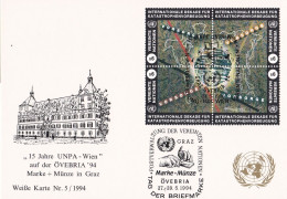 Nations Unies Vienne. Carte Postale 1994 YT 190-191-192-193 Oblitérés 1er Jour - Maximumkaarten