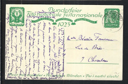 SUISSE Ca.1923: CP Ill. Entier De 10c De La Fête Nationale Suisse, Obl. CAD Lausanne Pour Lausanne - Entiers Postaux