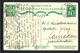 SUISSE Ca.1925: CP Ill. Entier De 10c De La Fête Nationale Suisse, Obl. CAD Thun (BE) Pour Samaden (GR) - Entiers Postaux