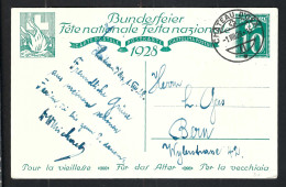 SUISSE Ca.1928: CP Ill. Entier De 10c De La Fête Nationale Suisse, Obl. CAD Château D'Oex (VD) Pour Berne (BE) - Entiers Postaux