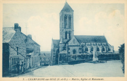 * CHAMPAGNE SUR OISE - Mairie Eglise Et Monument - Animée - 7 - Photo Edition 82, Rue Des Cascades Paris XX - Champagne Sur Oise