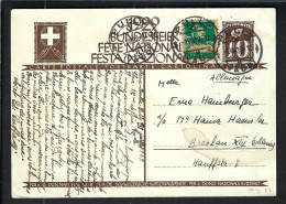 SUISSE Ca.1929: CP Ill. Entier De 10c De La Fête Nationale Suisse, Obl. CAD Pully (VD) à Breslau (Allemagne - Entiers Postaux