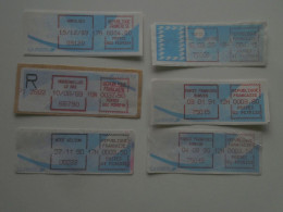 D200532 ATM Etiquette  - Vignette D'affranchissement  France - Date & Hour  Lot Of 6 Pcs  Paris Vichy Varilhes - 1985 « Carrier » Paper