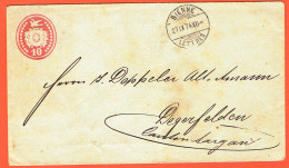 SUISSE . ENTIER POSTALE . 10Cts KARMIN . BIENNE .27.9.1874. Pour . KLINGRAU .27.9.1874. - Entiers Postaux