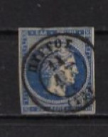 GREECE, LARGE HERMES HEAD 20 L., Postmark  "PYRGOS"(ΠΥΡΓΟΣ) Type 2. VERY GOOD POSTMARK. - Gebraucht
