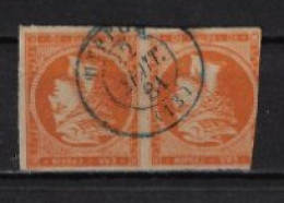 GREECE, LARGE HERMES HEAD 2 X 10 L., Postmark "PYRGOS"(ΠΥΡΓΟΣ) Blue Type 2. VERY GOOD POSTMARK. - Gebraucht