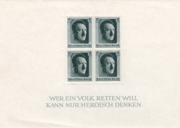 DEUTSCHES REICH  - WER EIN VOLK RETTEN WILL KANN NUR HEROISCH DENKEN - BLOCK VON 4 NEUEN BRIEFMARKEN. - Blokken