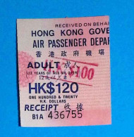 Receipt, Air Passager, Hong Kong, Adult, Aviation - Altri & Non Classificati