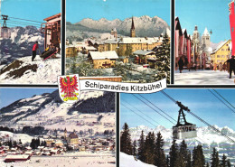 KITZBUHEL, MULTIPLE VIEWS, CABLE CAR, ARCHITECTURE, CHURCH, TOWER WITH CLOCK, EMBLEM, AUSTRIA, POSTCARD - Kitzbühel