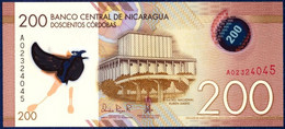 NICARAGUA 200 CORDOBAS POLYMER P-213 NATIONAL THEATRE BIRD - El Güegüense Comedy Ballet 2014 UNC - Nicaragua