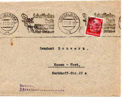 61884 - Deutsches Reich - 1937 - 12Pfg Hindenburg EF A Bf DUESSELDORF - SCHAFFENDES VOLK ... -> Essen - Briefe U. Dokumente