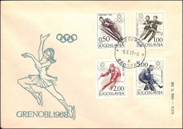 1968 IMPERFORATED SET OLYMPIC GAMES GRENOBLE With Belgrade Cancel On Appropriate Envelope VF. - Geschnittene, Druckproben Und Abarten