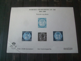 Norge, Noorwegen. Minneblokk  Norske Frimerker 1`25 Ar  (little Fold In The Corner) - Probe- Und Nachdrucke