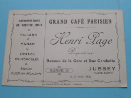 Grand Café Parisien " HENRI PAGE " > JUSSEY ( Haute Saone ) Tél 28 ( Voir / Zie SCAN ) FRANCE ! - Visitekaartjes