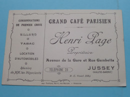 Grand Café Parisien " HENRI PAGE " > JUSSEY ( Haute Saone ) Tél 28 ( Voir / Zie SCAN ) FRANCE ! - Cartoncini Da Visita