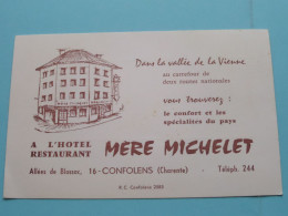 L'Hotel - Restaurant " Mère MICHELET " > CONFOLENS ( Charente ) Tél 244 ( Voir / Zie SCAN ) FRANCE ! - Visiting Cards