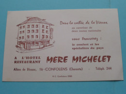 L'Hotel - Restaurant " Mère MICHELET " > CONFOLENS ( Charente ) Tél 244 ( Voir / Zie SCAN ) FRANCE ! - Cartoncini Da Visita