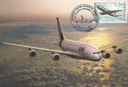 CARTE MAXIMUM AIRBUS A380  + CACHET JOURNEES PORTES OUVERTES  BOUGUENAIS 07/12/2003 - Avions