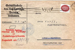 61903 - Deutsches Reich / Dienst - 1929 - 60Pfg EF A ZU-Bf BREMEN -> Mennighüffen - Dienstmarken