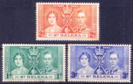 St. Helena 1937 Mint No Gum 3v, King George VI & Queen Elizabeth, Coronation - Saint Helena Island