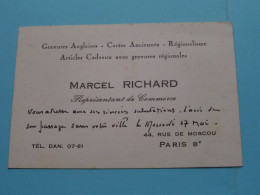 MARCEL RICHARD Représantant De Commerce > Rue De Moscou 44 ( Paris 8 ) Tél Dan 07-61 ( Voir / Zie SCAN ) FRANCE ! - Visiting Cards