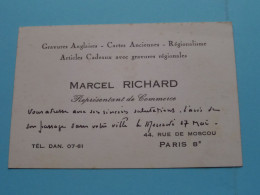 MARCEL RICHARD Représantant De Commerce > Rue De Moscou 44 ( Paris 8 ) Tél Dan 07-61 ( Voir / Zie SCAN ) FRANCE ! - Visitenkarten