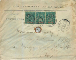 LETTRE DAHOMEY 3 Timbres Du Benin 5c Vert  Cachet Paquebot Arrivée Bordeaux 1902 2scans - Storia Postale